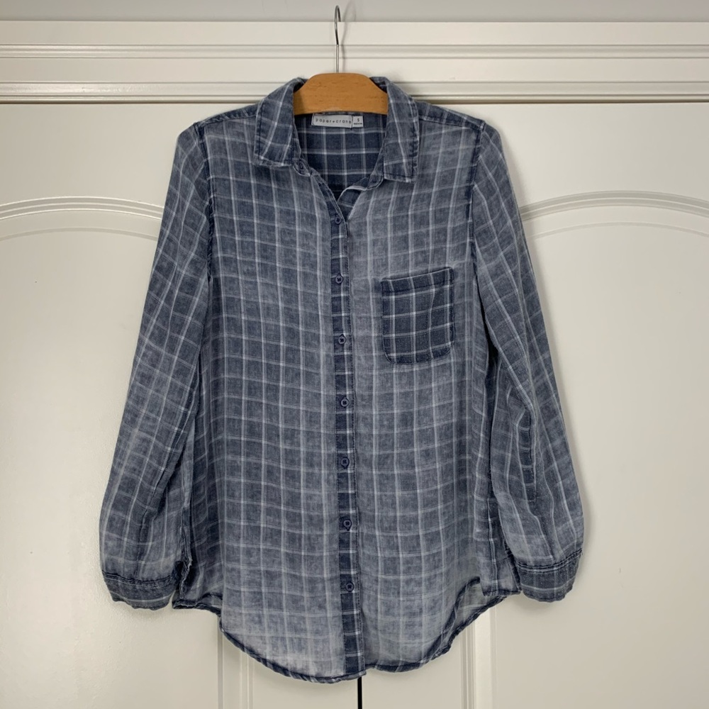 ❤️Paper Crane Plaid Destroyed Flannel S/M Blue